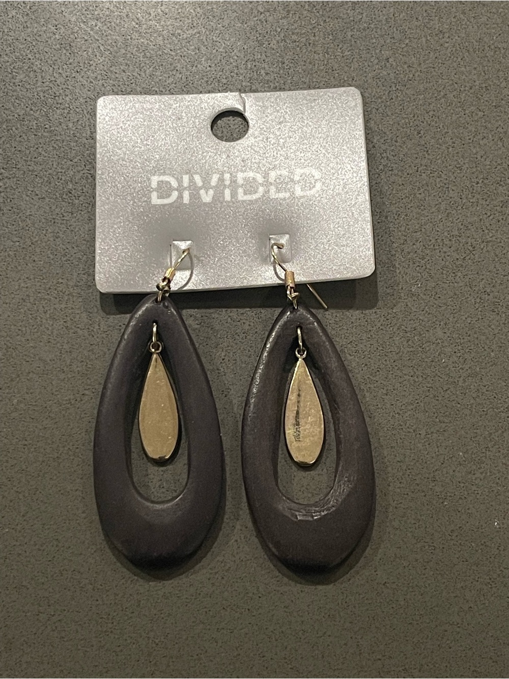 Divided Black and Gold Teardrop Dangle Earrings